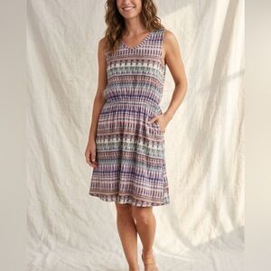 Lazy Sundays Size L Sleeveless Boho Dress Watercolor Print Purple Green Travel